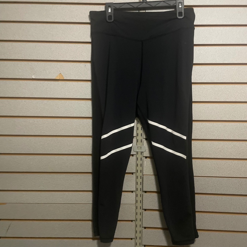Zyia Active Black Athletic Leggings with White Stripe Detail Size 16 18